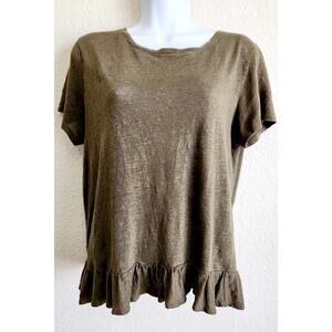 J. Crew Green Heathered Ruffled Hem Top Medium Short Sleeves Lightweight Soft